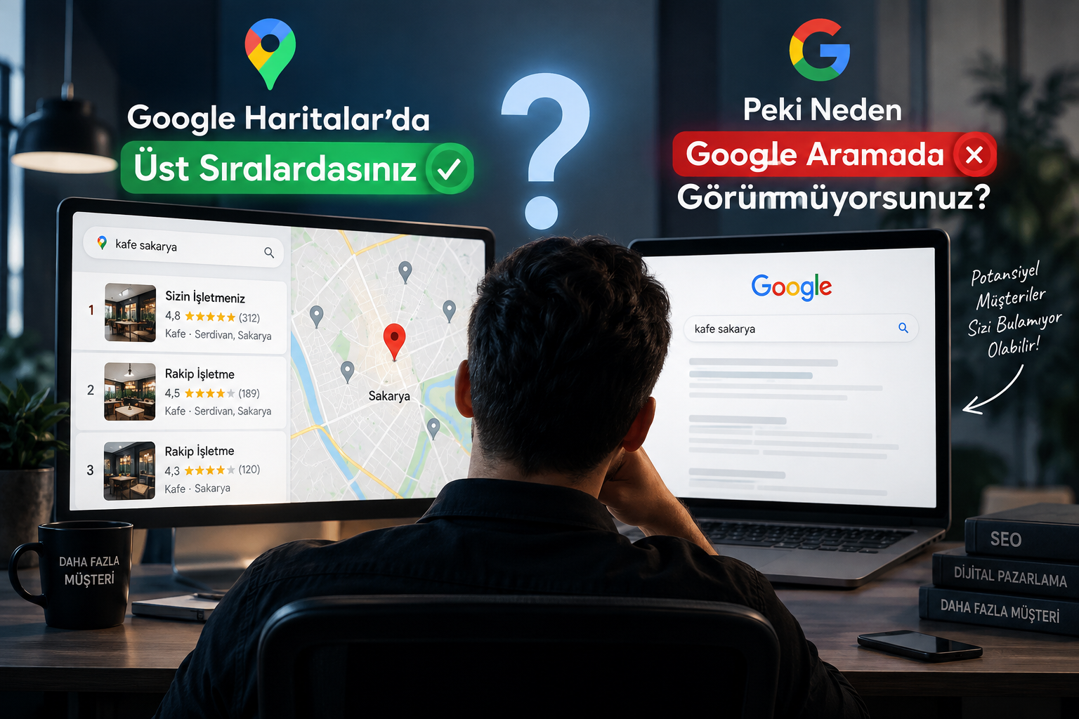 Google Haritalar yerel arama sonuçları ile organik arama sonuçları karşılaştırması